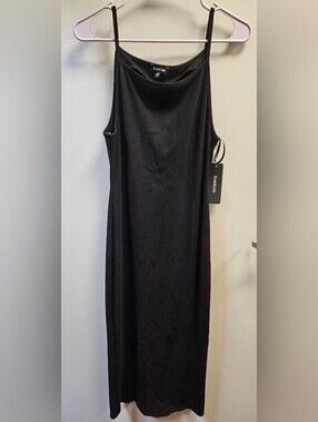 bebe Black Ribbed Sleeveless Maxi Dress. Summer, Night Out, Goth, Classic, Basic